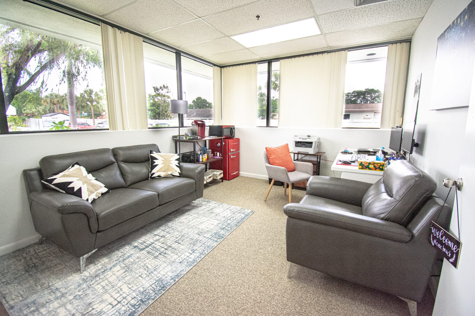 Trauma-informed therapy room at Ascend Recovery Center in Palm Beach Gardens, Florida — used for EMDR and CPT sessions with veterans, first responders, and clients carrying significant trauma exposure